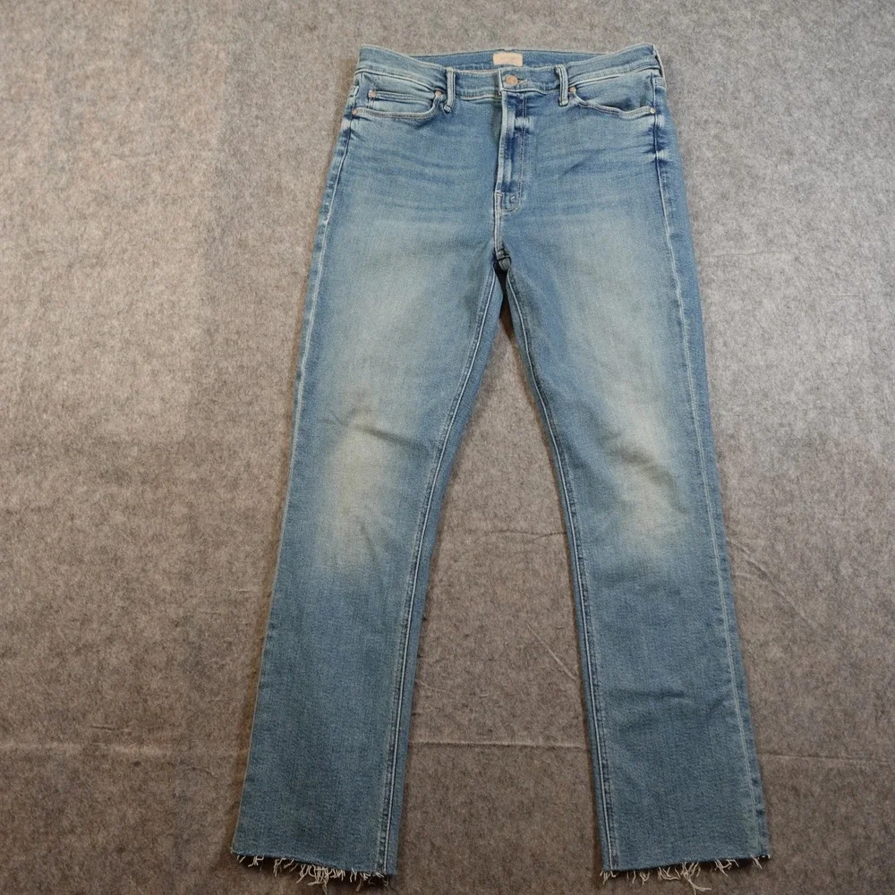 Mother Jeans Womens 31 Blue The Mid Rise Dazzler Ankle Fray Riding the Cliffside